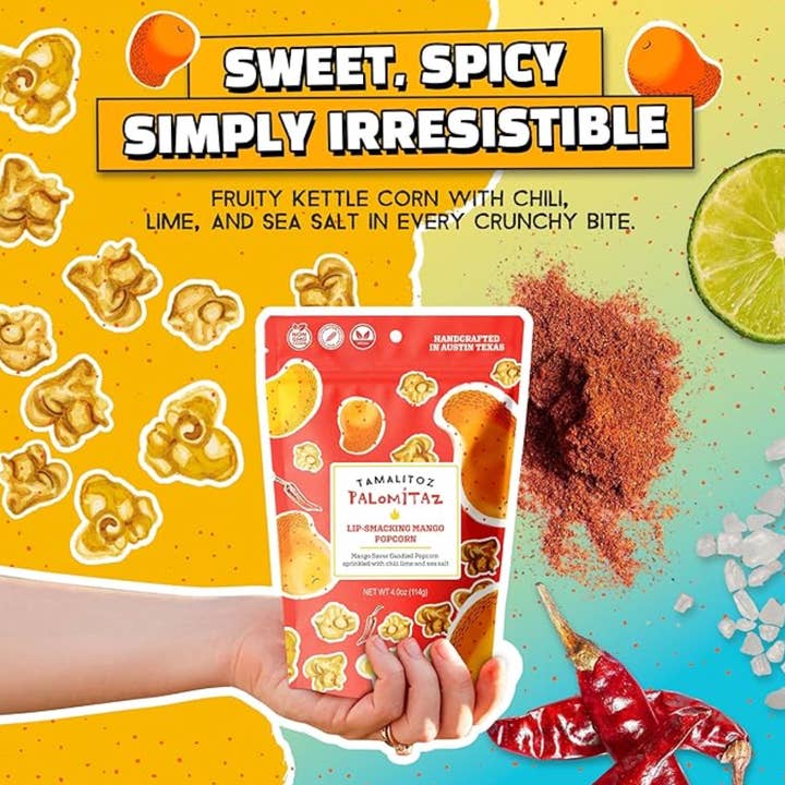Sugarox Candy Studio LLC - Wholesale Popcorn - Tamalitoz Lip Smacking Mango Palomitaz Popcorn 12CT1