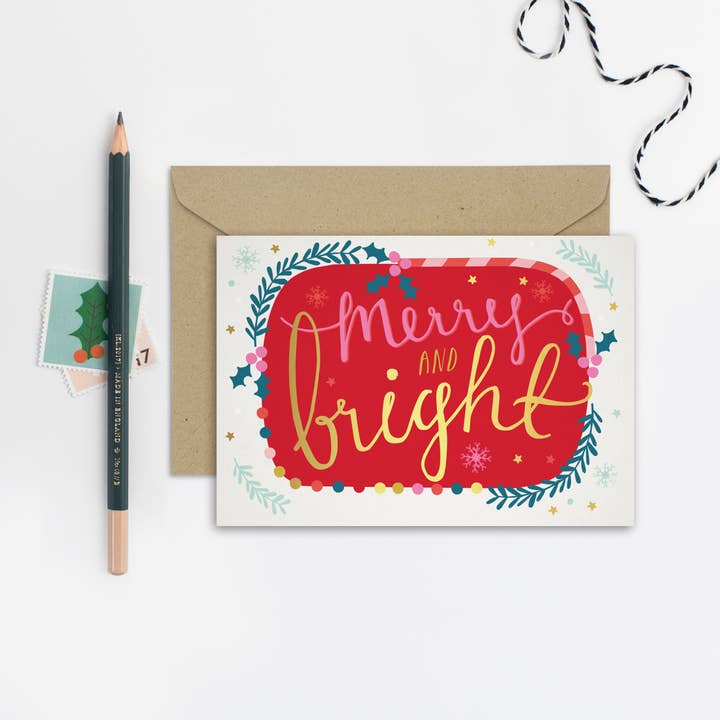 Merry and Bright Christmas Card | Holiday Card | Seasonal for wholesale by Mifkins