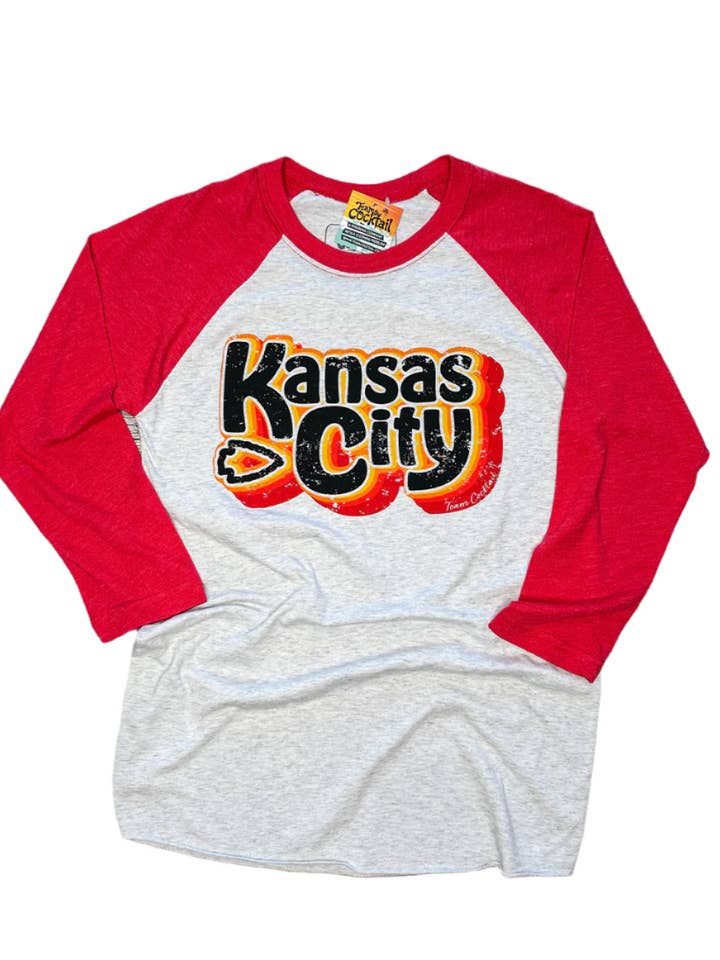 Kansas City Retro Unisex Triblend Raglan 3/4-ærmet T-shirt for engroshandel hos Team Cocktail