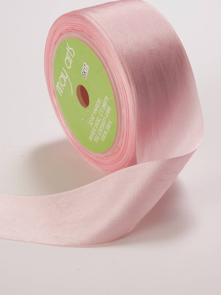 1.25" Light Pink Hand-Dyed Woven 100% Silk Ribbon for wholesale by May Arts Ribbon