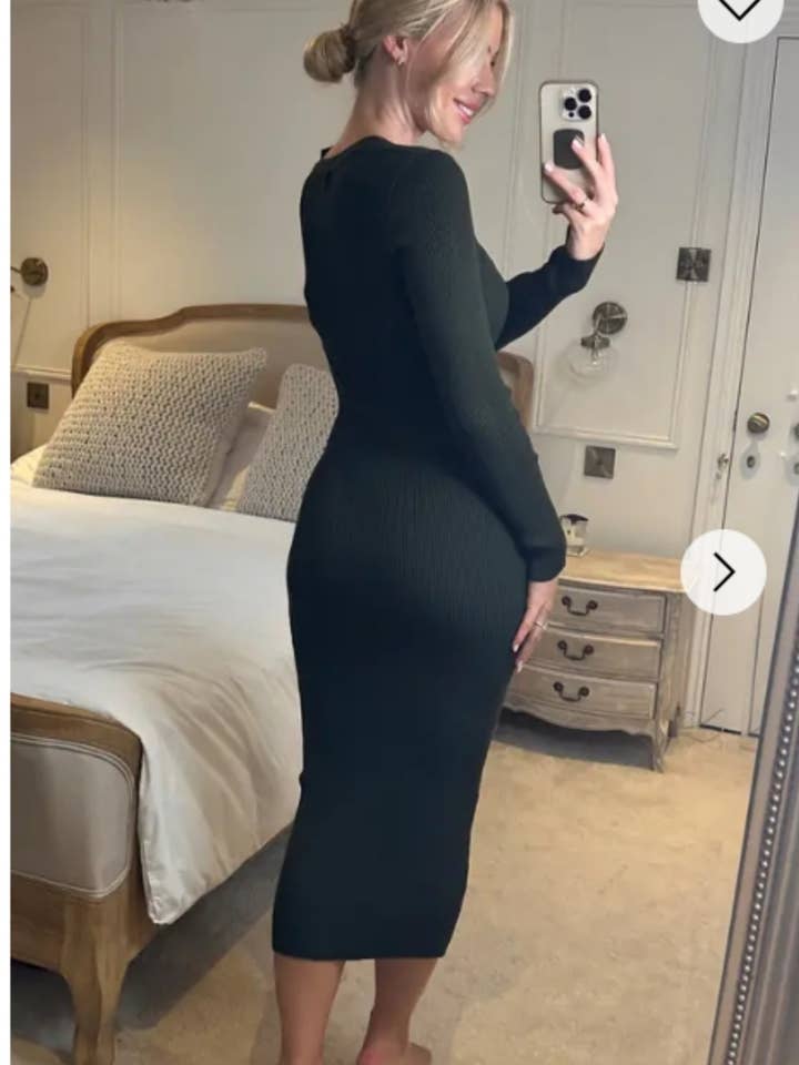 CY FASHION. LONDON – wholesale Dress – Women's – Soft Knitted Ribbed Midi Bodycon Dress Long Sleeve In Green3