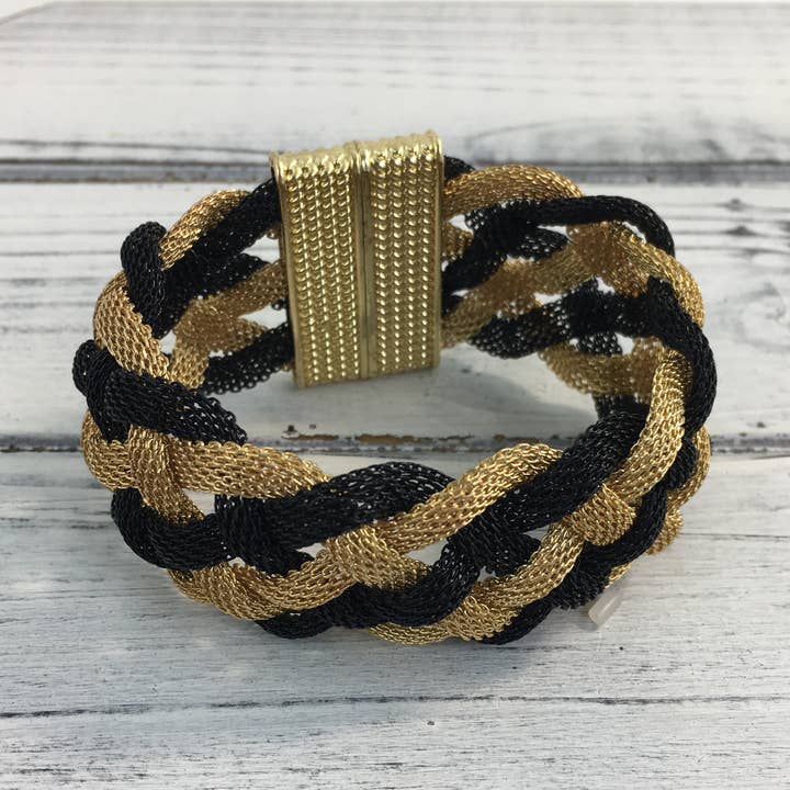 Black and gold woven bracelet for wholesale by SongLily