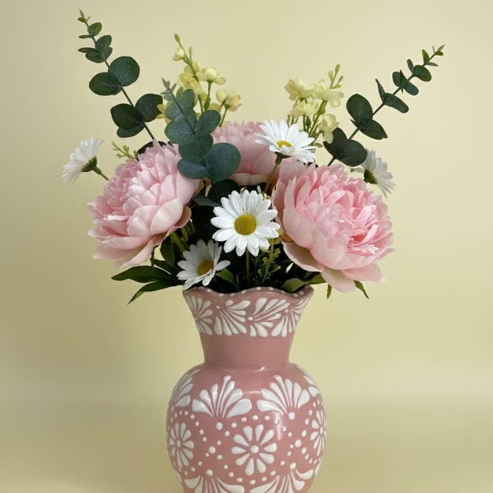 Pink and White Floral Mexican Ceramic Vase for wholesale by Fiesta McAllen LLC