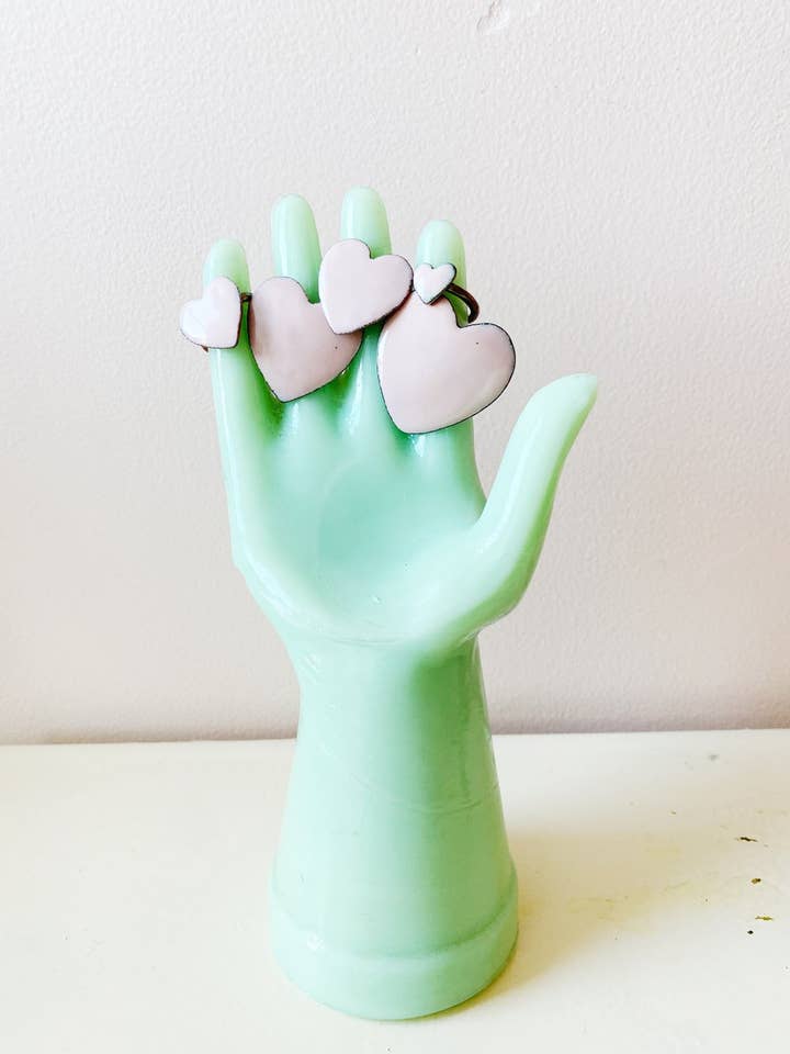 bruja love - pink enamel heart rings for wholesale by loving anvil