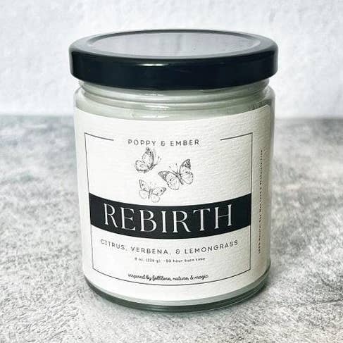 Poppy & Ember - Wholesale Jar/Filled Candle - Rebirth Crystal Intention Candle