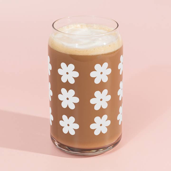 Glazen beker met madeliefjesprint voor wholesale door One Oliver