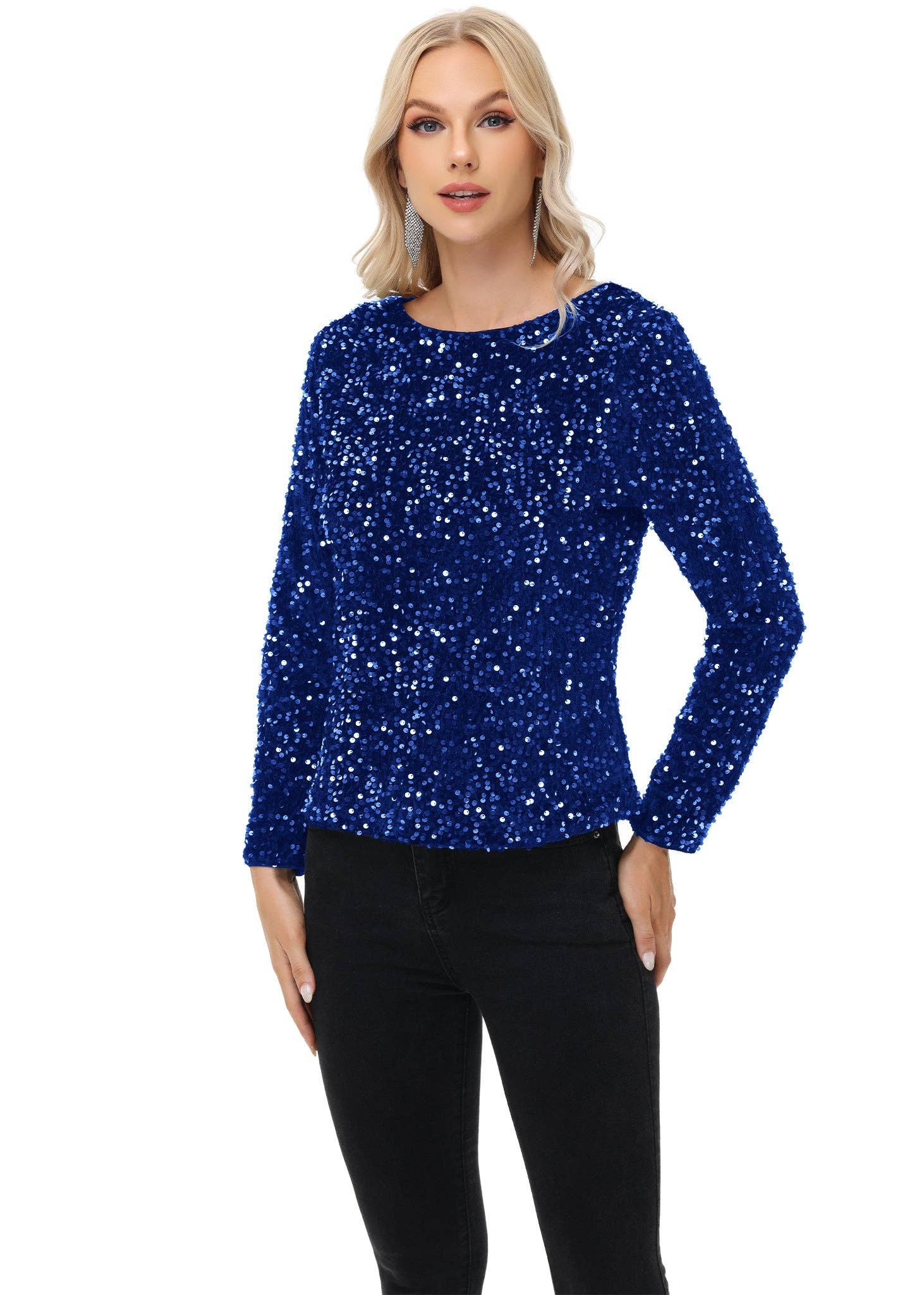 Anna Kaci Wholesale - Wholesale Blouse - Women's - Long Sleeve Sequin Tops Sparkly Glitter Evening Party47