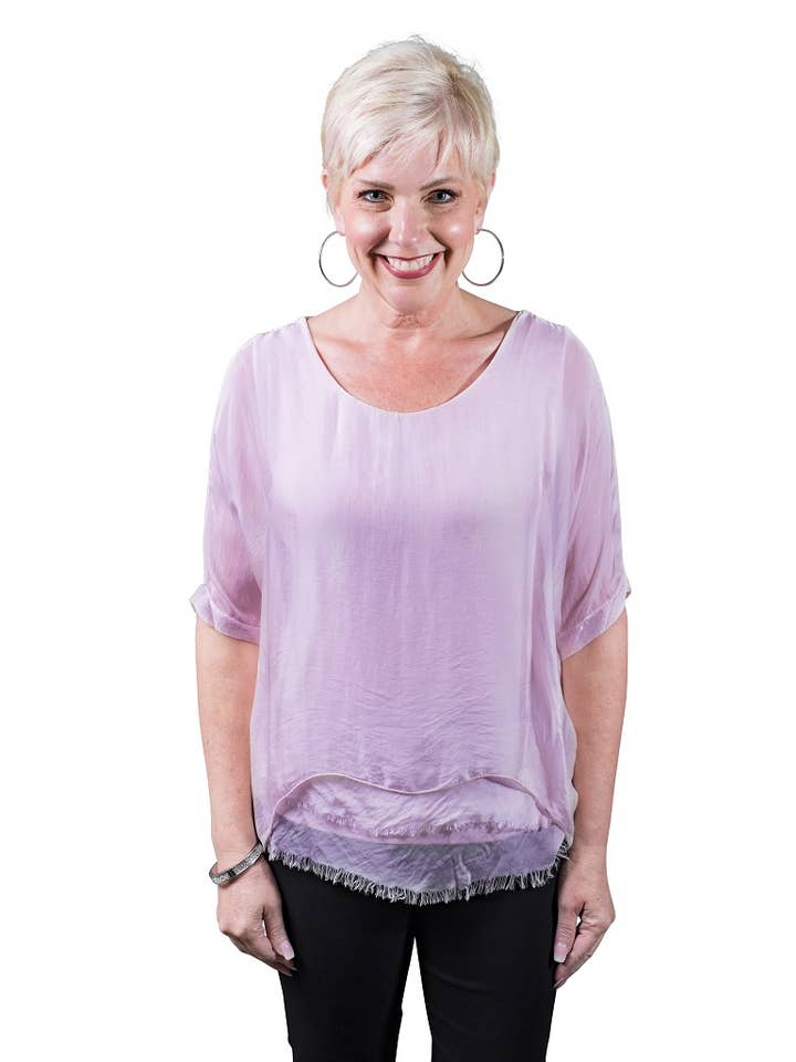 TINA Stephens Italy/Tees By Tina - Wholesale Blouse - Women's - Adriana Silk Double Raw Edge Top (BQ209)25