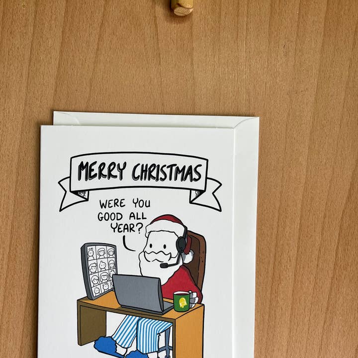 Der Weihnachtsmann arbeitet von zu Hause aus - Weihnachtskarte für den Großhandel von Rob Stears Illustration