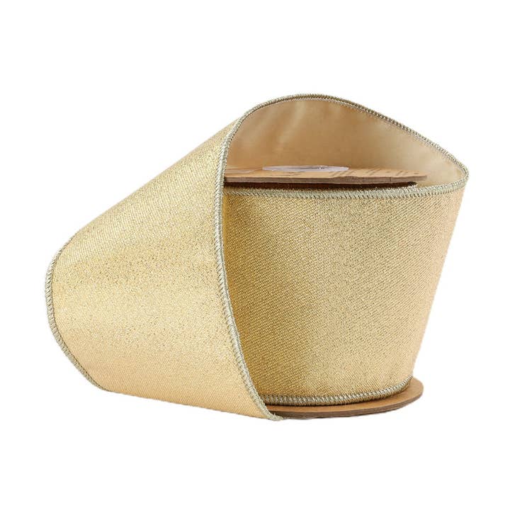 Fita Iridescente com Fios de 4" | Revestimento de Tafetá Metálico Dourado com Dupla Fusão | Rolo de 10 Jardas por atacado de LA Ribbons Wholesale