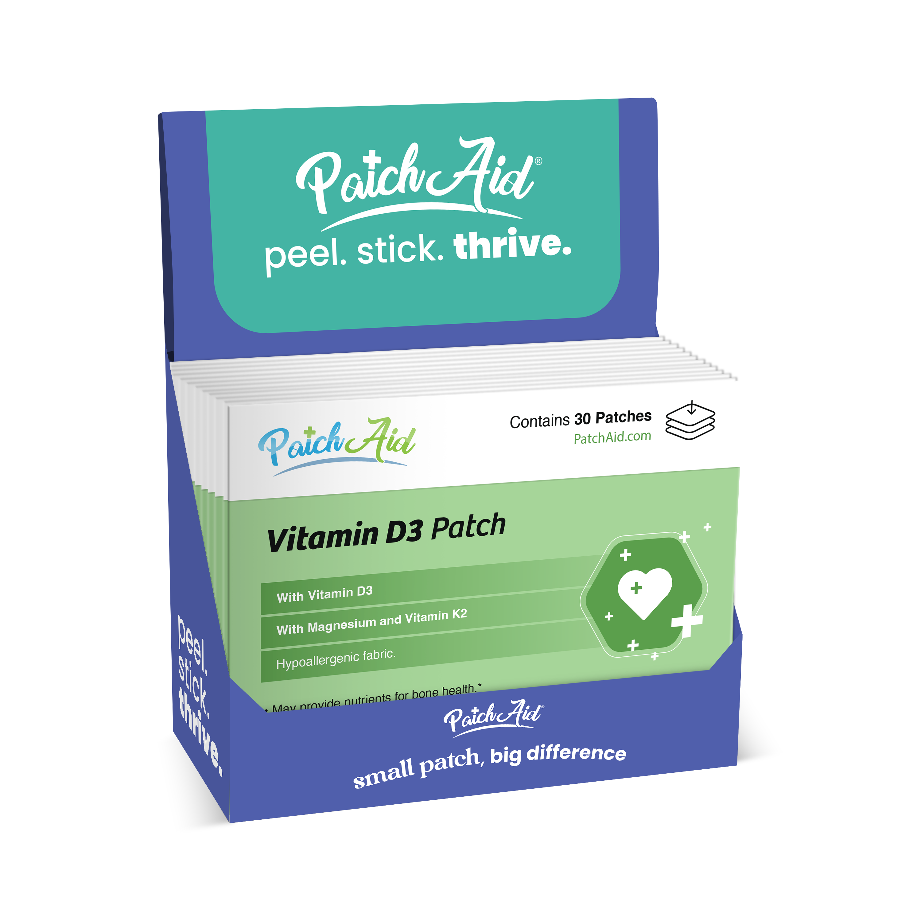 PatchAid - Wholesale Oral Supplement/Vitamin - Vitamin D3 with K2 Patch - Bone, Heart & Immune Support0