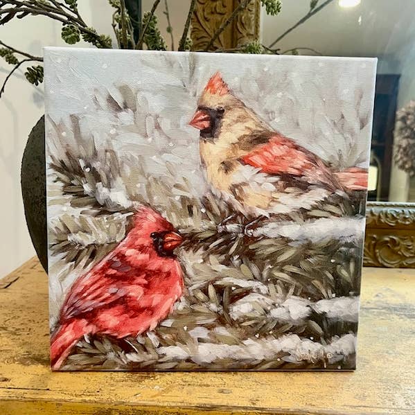 Rustic Nester - Wholesale Art Print - Red Bird Winter canvas art print, seasonal home decor, 0
