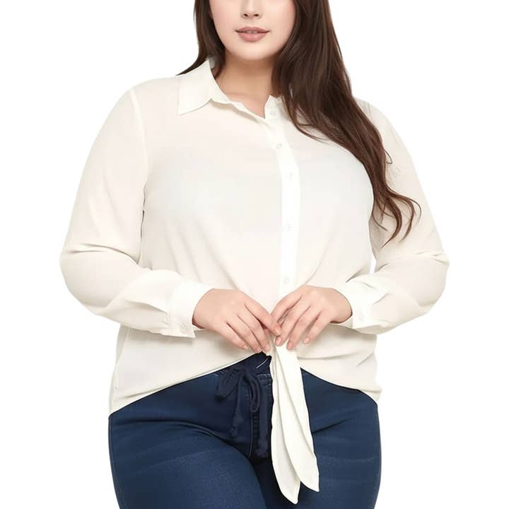 Blouse à boutons avec nœud devant Pleione Plus pour la vente par Robin K