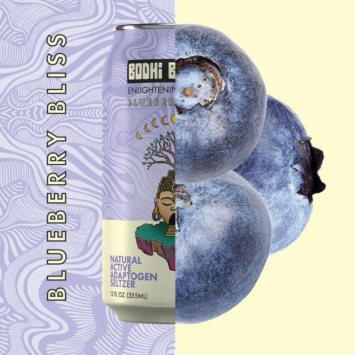 Bodhi Bubbles - Wholesale Non-Alcoholic Aperitif/Mocktail - Blueberry Bliss (12ct) | Active Adaptogen Seltzer