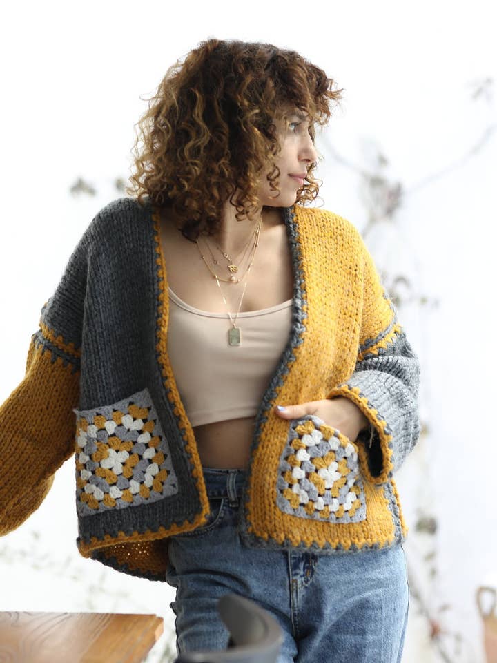 Cardigan basico giallo, grigio, top da donna, stile bohémien, Wo per la vendita all'ingrosso da parte di miglo