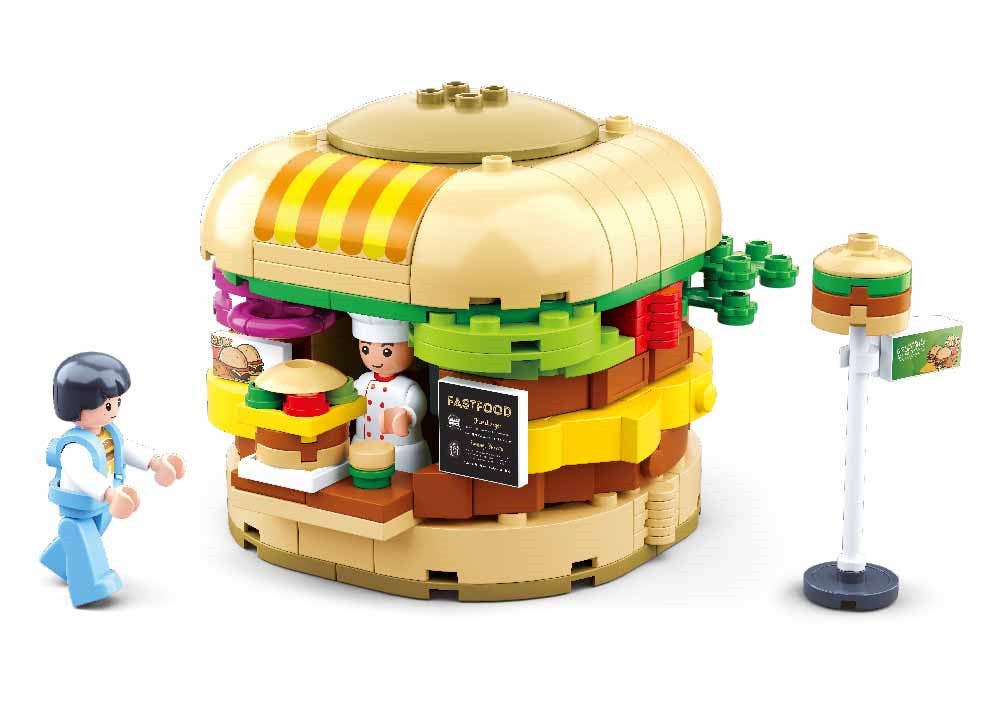 Texas Toy Distribution - Wholesale Building Set - Kids - Food Court Hamburger House Building Brick Kit (264 Pcs)1