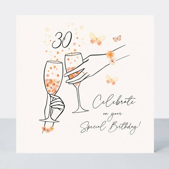 Petimo – wholesale Birthday card – Camille 30th Birthday Card Champagne & Flowers for Her0