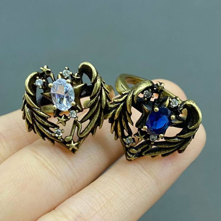 Vintage Rhinestone Angel Wings Bronze Adjustable Ring for wholesale by Mio Queena