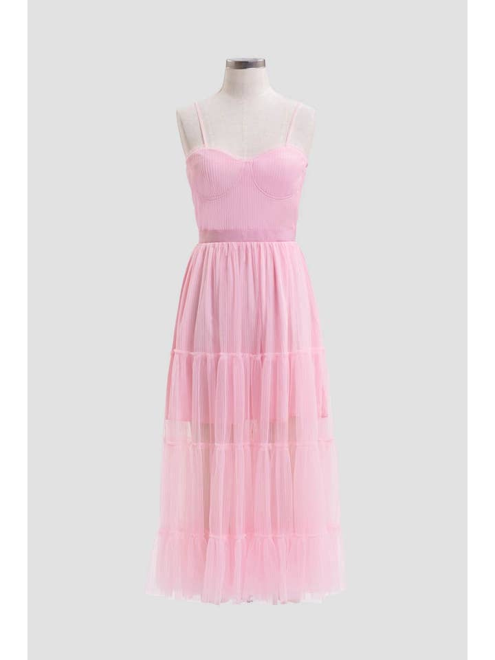 Moon River - Wholesale Dress - Women's - PLEATED TULLE SEMI-SHEER TIERED DRESS
