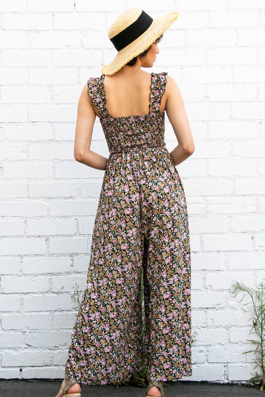 Elloh Collection - Wholesale Jumpsuit - Women's - Super Comfy Ruffle Strap Smocked Floral Jumper Jumpsuit11