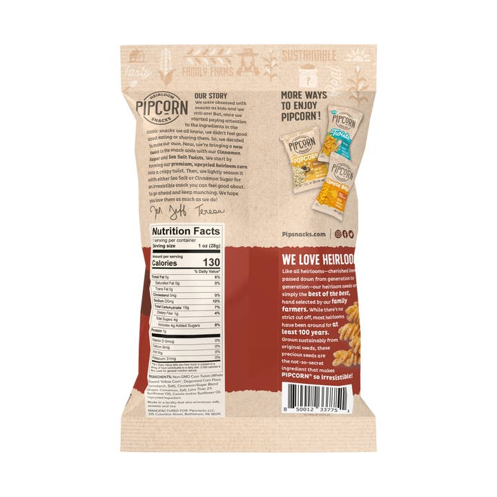 Pipcorn - Wholesale Popcorn - Cinnamon Sugar Twists 1.0 Oz (24 Bags in 1 Case)
