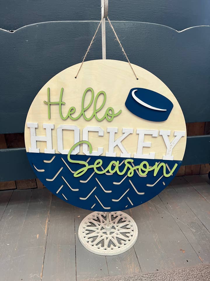 Hockey Sports Round Doorhanger for wholesale by Rustic Home Co LLC