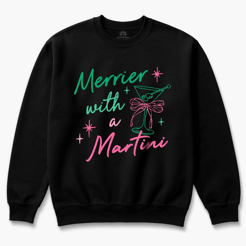 Golden Rose - Wholesale Graphic Sweatshirt - Women's - Merrier with a Martini Holiday Sweater – Festive Graphic7
