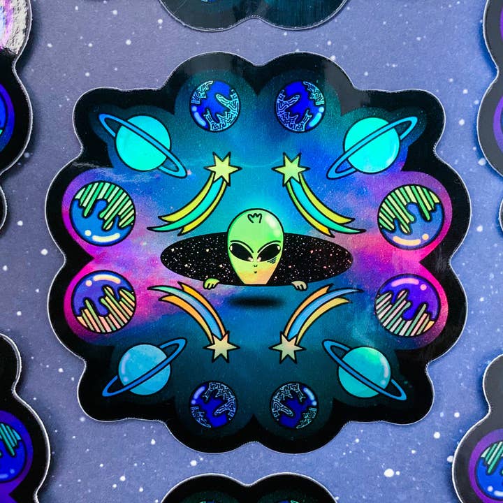 Cool Holographic Space Alien Vinyl Sticker for wholesale by TallMade