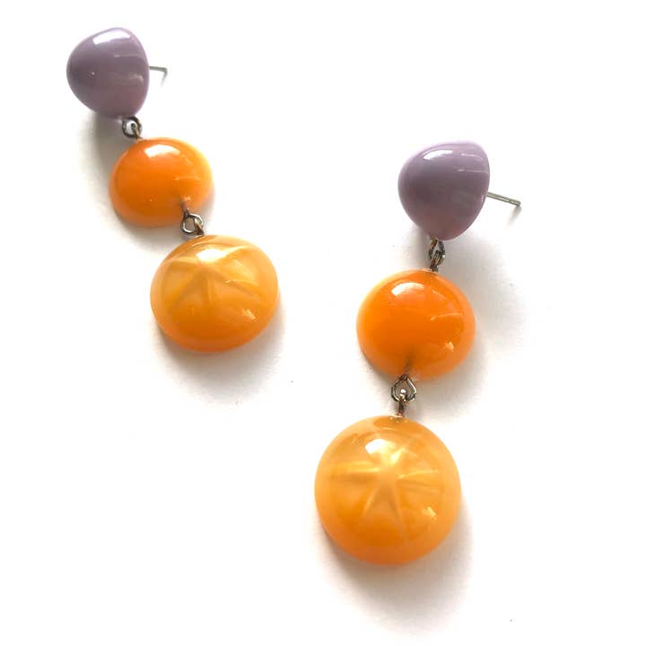 Leetie Lovendale - Venta al por mayor Pendientes colgantes - Pendientes colgantes de tripuntos, diseño de estrella moonglow, color lila y mandarina