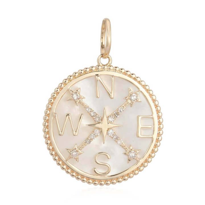 Ciondolo per collana in oro 14 carati con bussola e diamante per la vendita all'ingrosso da parte di Izakov Fine Jewelry