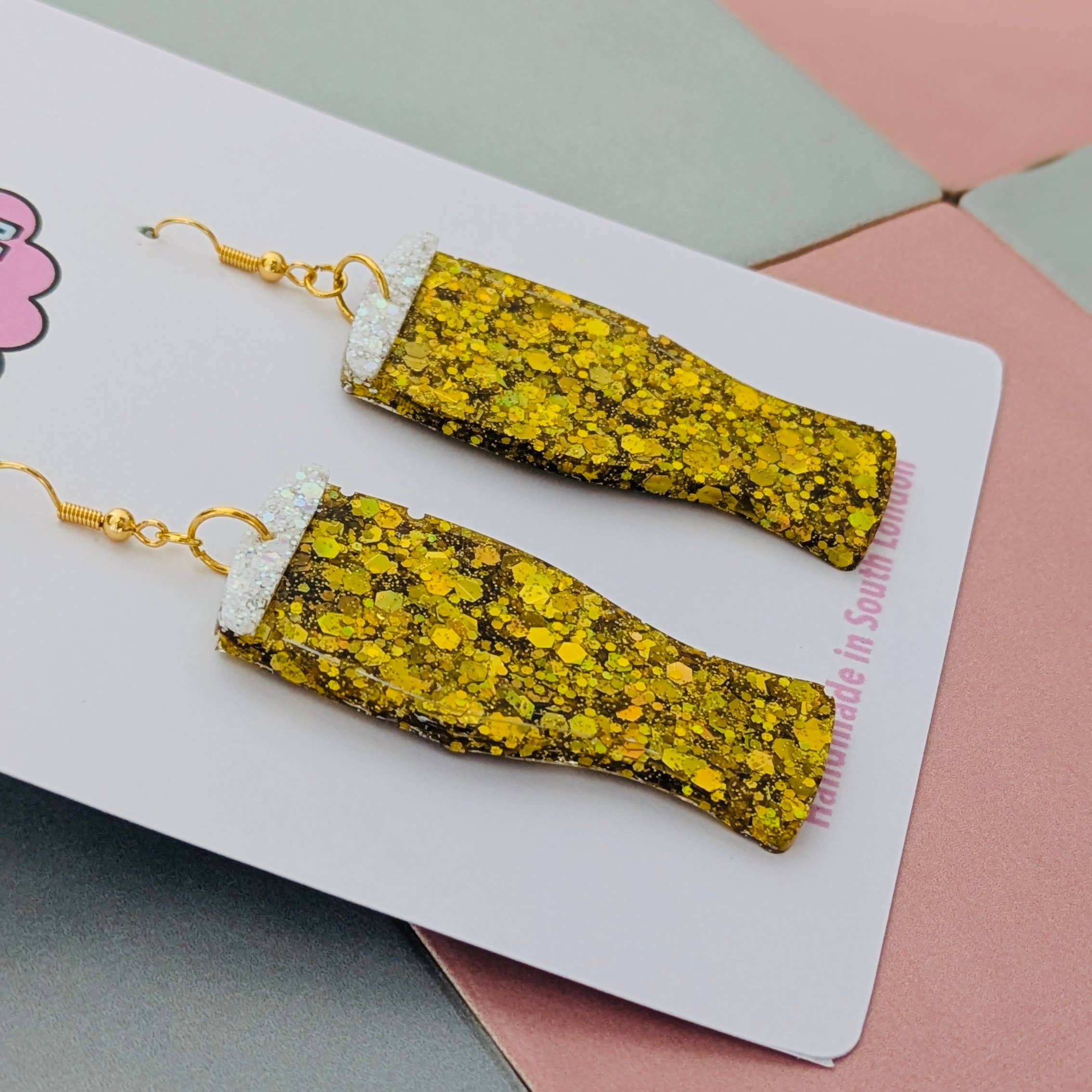 By Heather Filby – wholesale Dangle earrings – Pint Glass Glitter Resin Earrings5