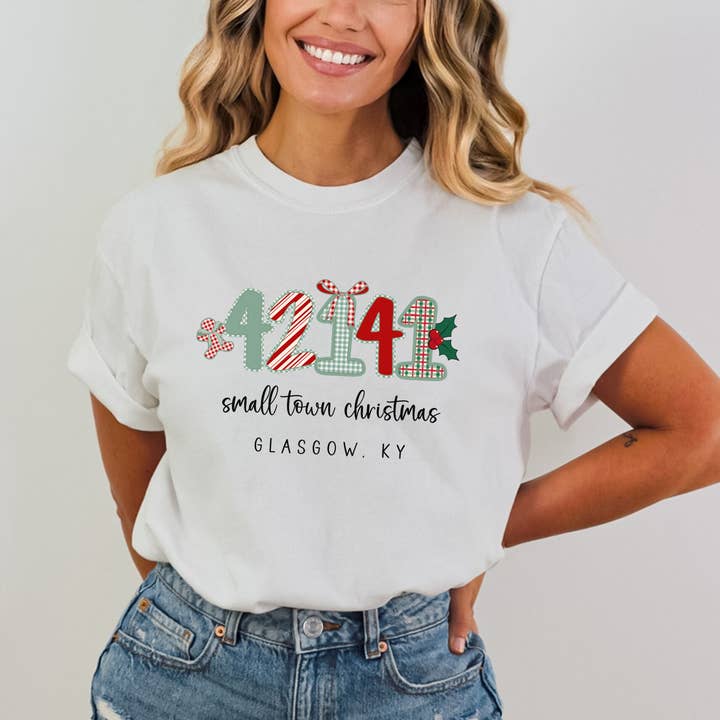 Scripted Pearl - Wholesale Screen Printed T-Shirt - Women's - Custom Zip Code Small Town Christmas Comfort Colors T Shirt7