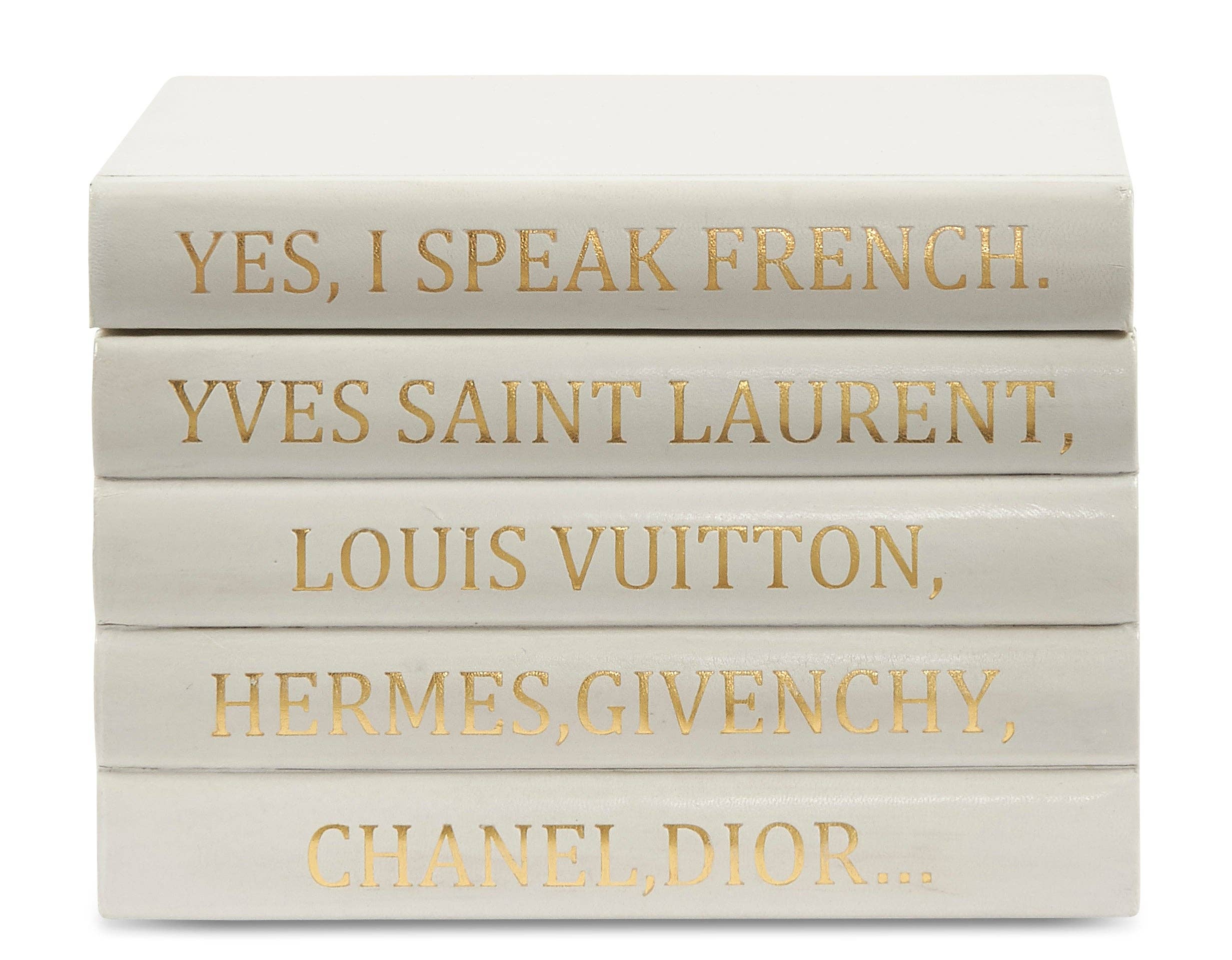 Vellum Home - Wholesale Decorative Box - White Leather Bound Box with French Quote0