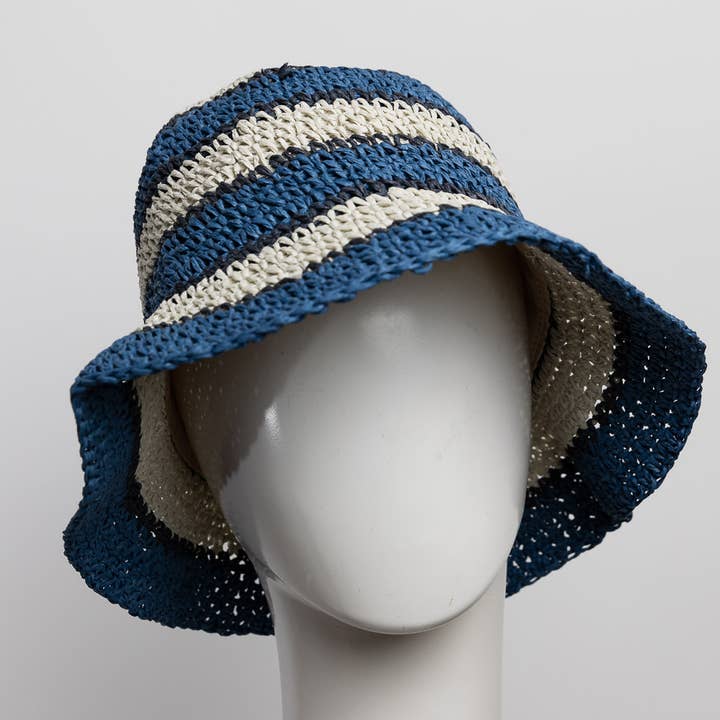 Leto Accessories - Wholesale Bucket Hat - Women's - Crochet Stitched Striped Pattern Bucket Hat1