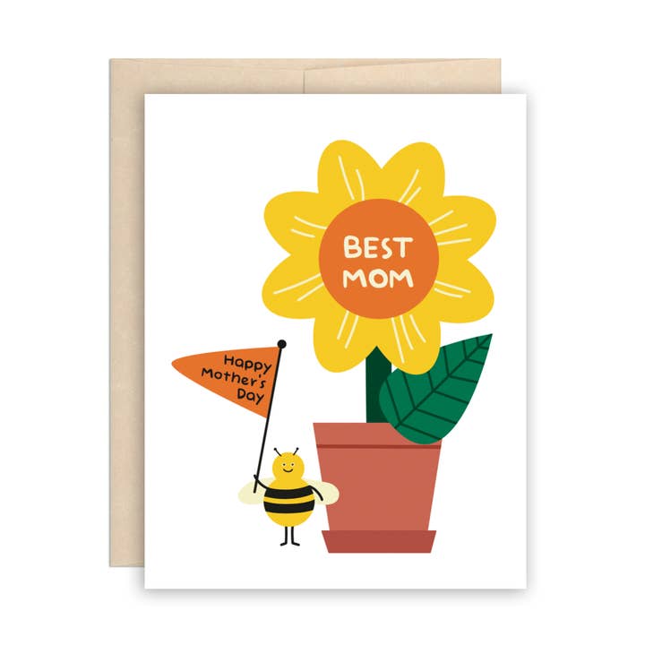 Best Mom - Mother's Day Card, Flower and Cute Bee Card for wholesale by The Beautiful Project