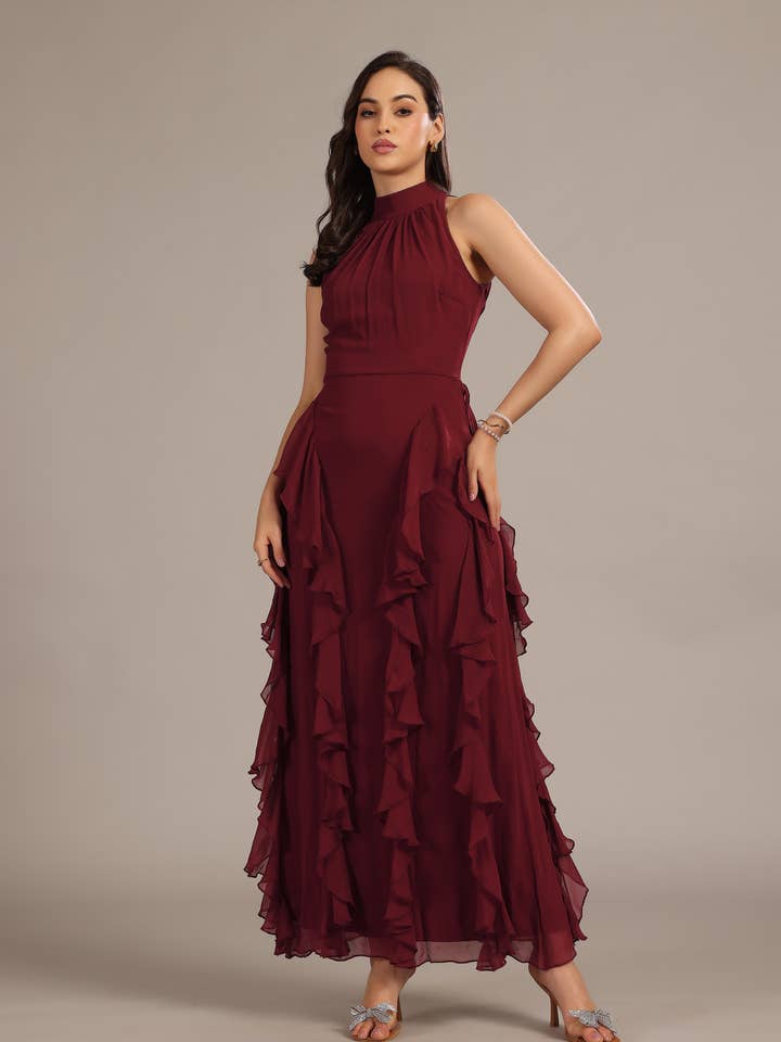 Malinina Maxi Dress in Burgundy for wholesale by Lace & Beads