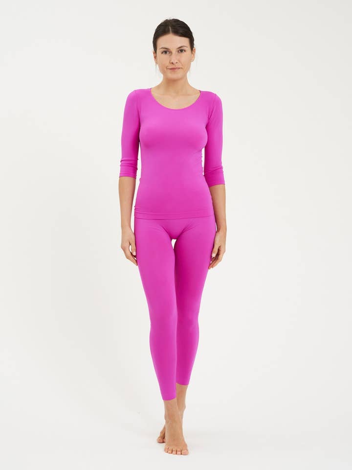 Virgin neck t-shirt with ¾ sleeve seamless Fuchsia for wholesale by My Shapes