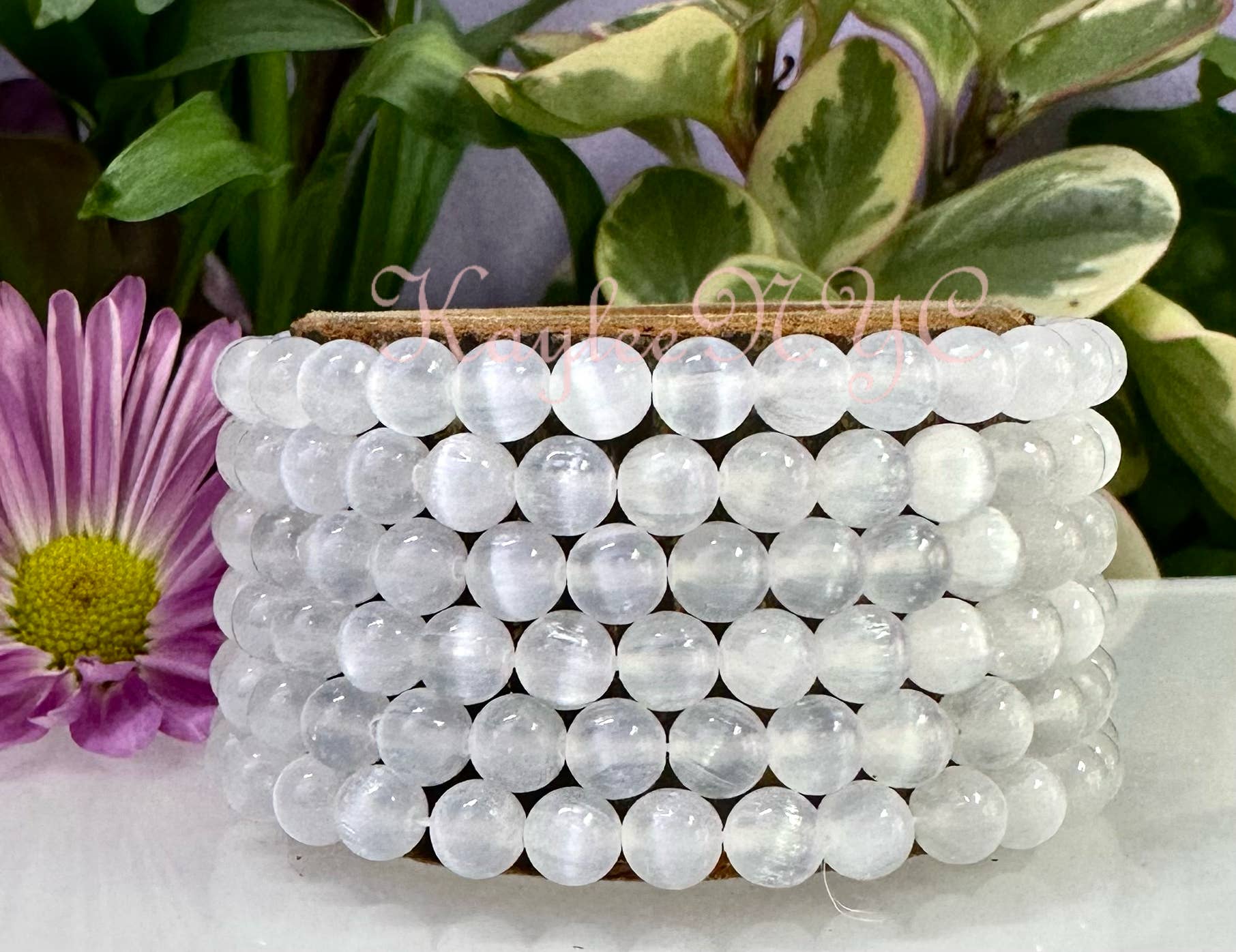 KayleeNYC - Wholesale Beaded Bracelet - Natural Selenite 6mm 7.5” Crystal Stretch Bracelet