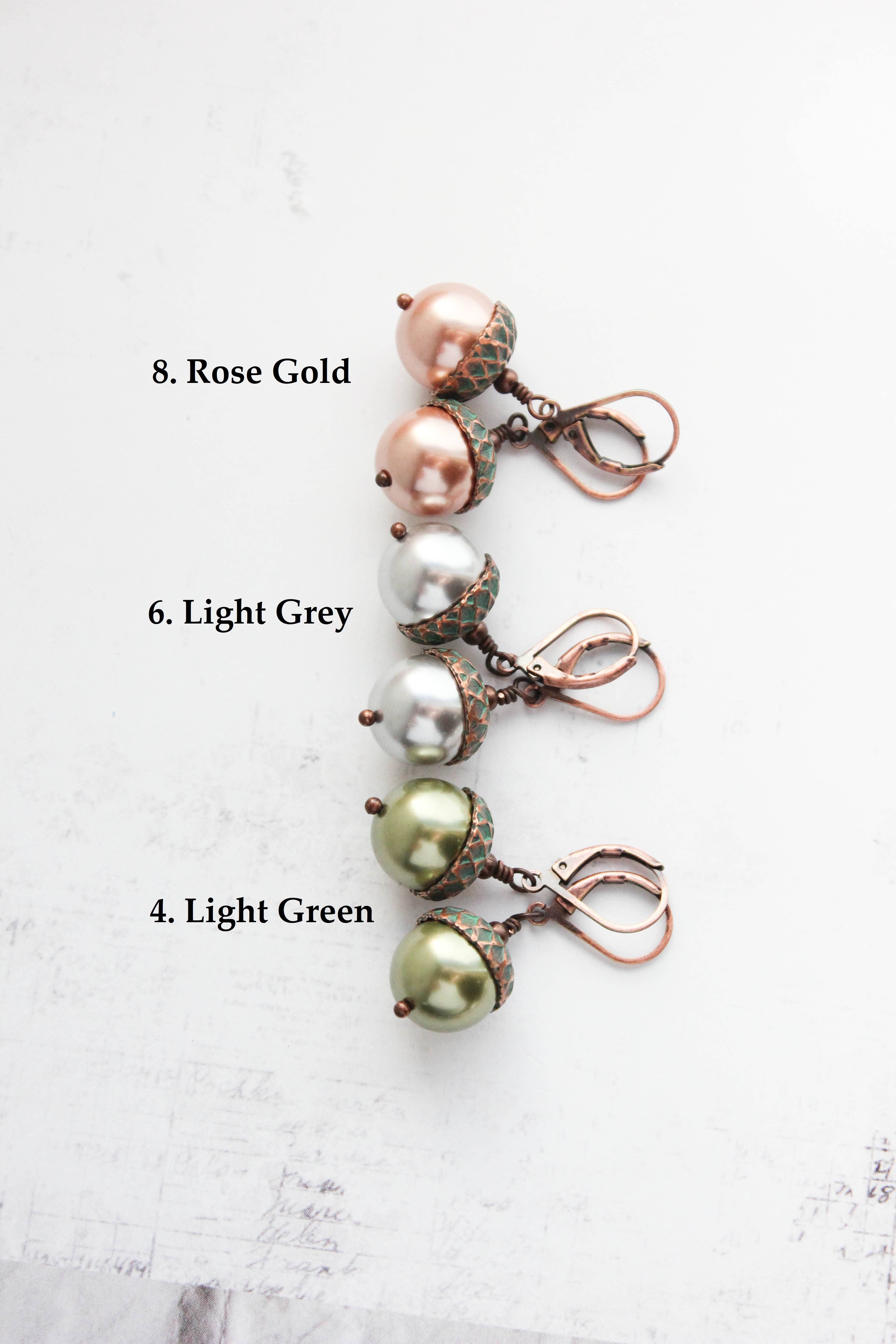 A Pocket of Posies - Wholesale Dangle Earrings - Pearl Acorn EARRINGS | Blush Mint Copper Patina4