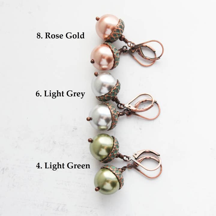 A Pocket of Posies - Wholesale Dangle Earrings - Pearl Acorn EARRINGS | Blush Mint Copper Patina4
