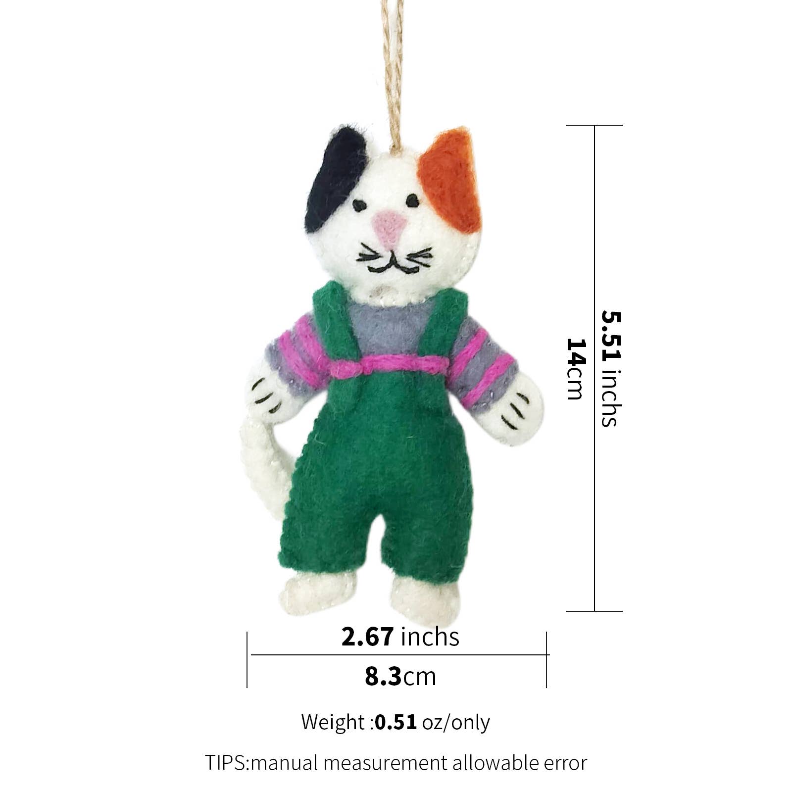 Sparkle Being - Wholesale Ornament - Handmade Wool Felt Cozy Calico Cat Ornament3