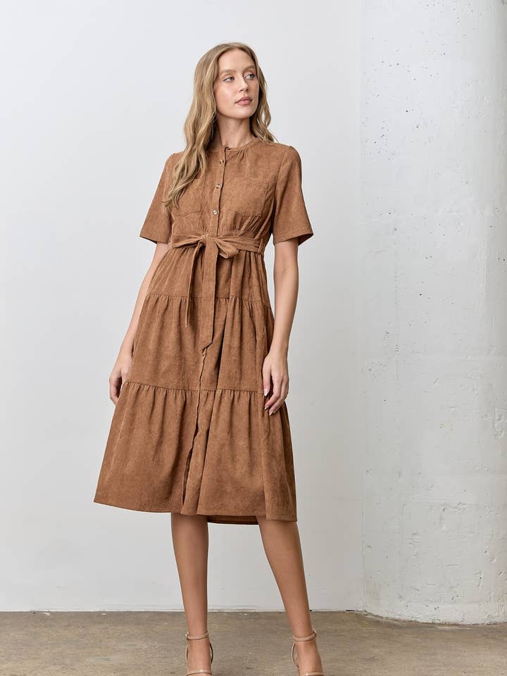 (PLUS) VESTIDO CANELADO EM CAMADAS por atacado de Polagram by Wellmade USA