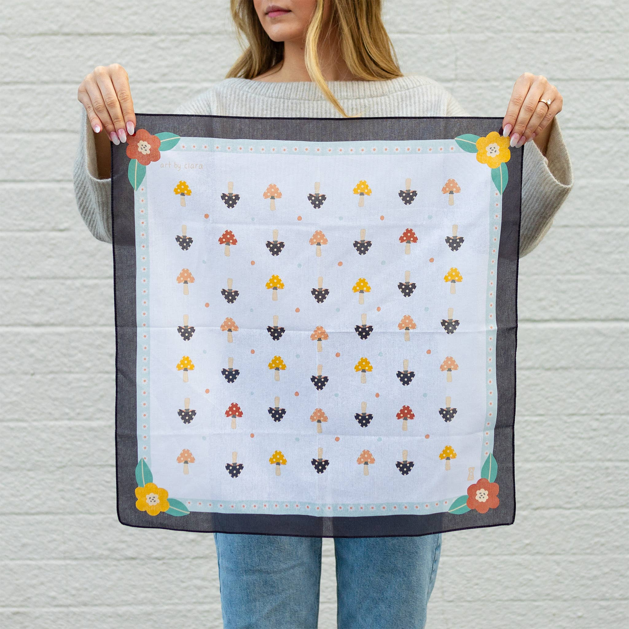 Art by Ciara - Wholesale Bandana - Women's - Brown Mushrooms Bandana1