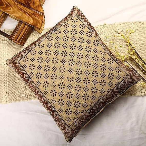 Gulab Homes - Wholesale Throw Pillow Cover - Bagru-Siyah Begar Block Print Cotton Cushion Cover 81