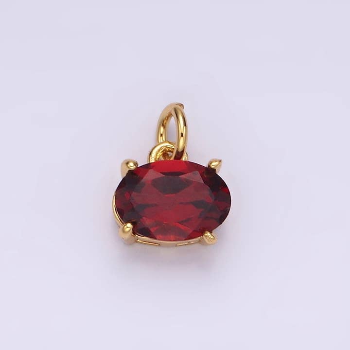 14K Gold Filled Red Garnet Oval Sideway Minimalist Add-On Charm | AC844 for wholesale by Aim Eternal