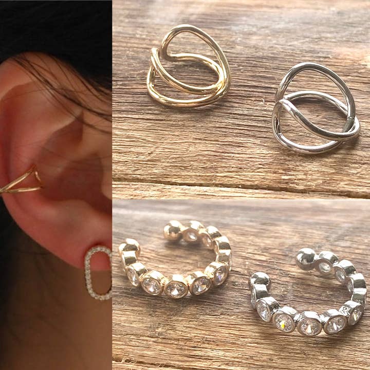 VB&CO Designs Handmade Jewelry - Wholesale Cuff/Wrap Earrings - Ear cuff crystal silver gold trendy jewelry earring hip