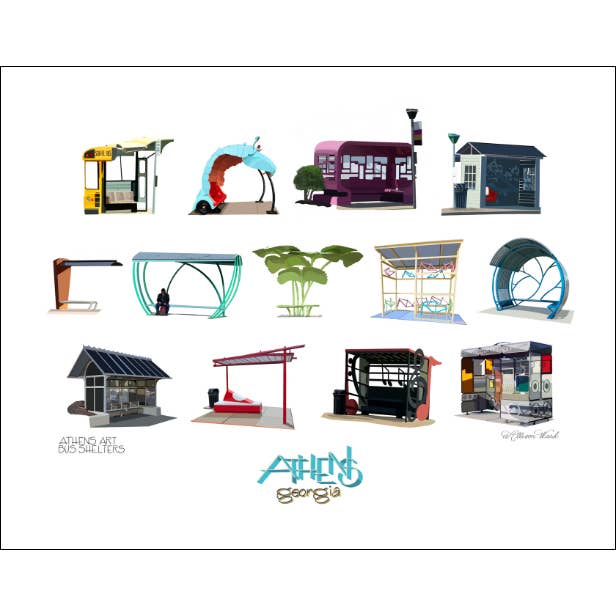 Athens GA Bus Stops Art Print for wholesale by Homeward Studio