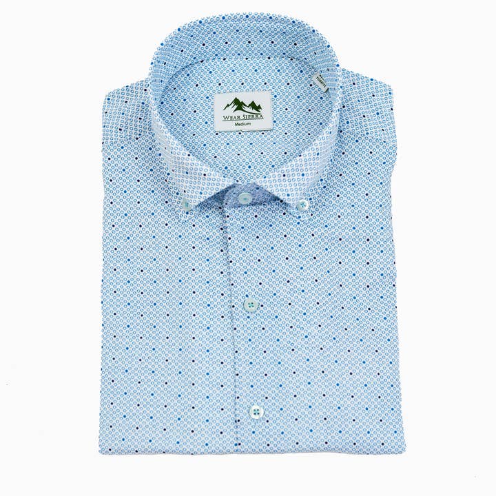 Camisas de Algodão com Padrão de Pontos Azuis para Homem por atacado de Wear Sierra