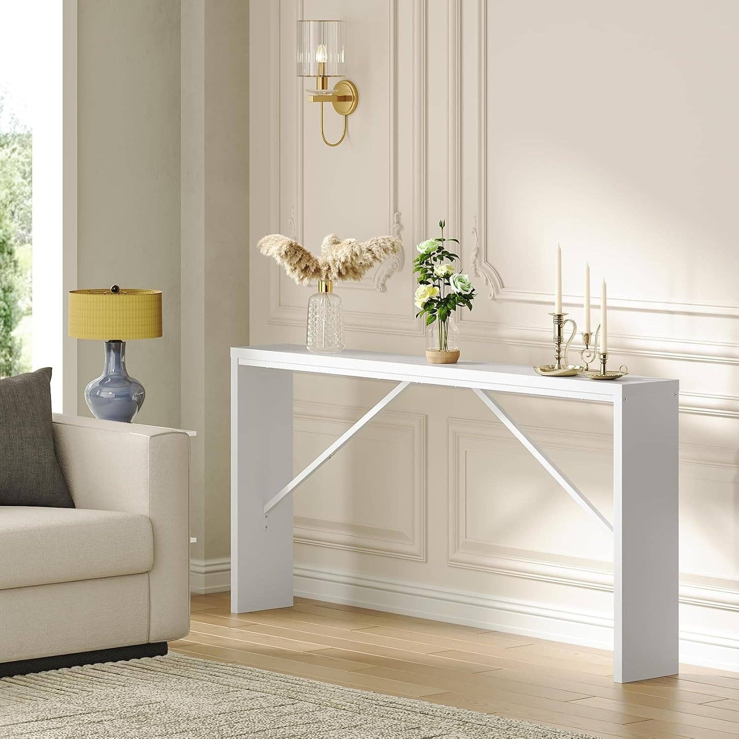 62.2-Inch Industrial White Console Table With Metal Frame for wholesale on Faire4