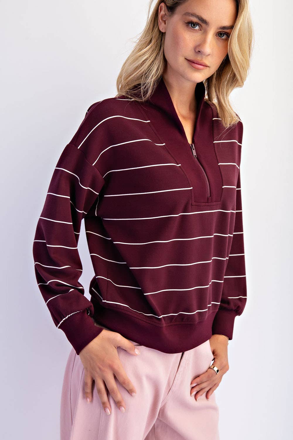 Rae Mode - Wholesale Jacket - Women's - MODAL SCUBA STRIPE V-NECK JACKET21